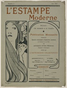 Försättsblad: Försättsblad från L’Estampe moderne, juni 1897 (färg litho) av Alphonse Mucha
