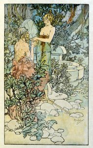 Illustration av Alphonse Mucha från "Clio" ett verk av den franske författaren Anatole France. 1900. Mucha (1860 – 1939). var en tjeckisk jugendmålare av Alphonse Mucha