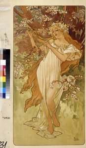 Vår (Serie av allegori om de fyra årstiderna). Konstverk av Alfons Maria Mucha (Alphonse Marie Mucha