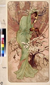 Winter (Serie av allegori om de fyra årstiderna). Konstverk av Alfons Maria Mucha (Alphonse Marie Mucha