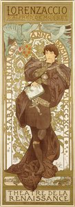 Lorenzaccio, föreställande den stående gestalten av Sarah Bernhardt i rollen, 1896 av Alphonse Mucha