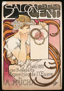 Affisch som annonserar utställningen av A. Mucha på Salon des Cent av Alphonse Marie Mucha