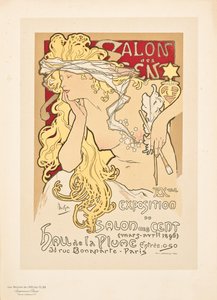 Reproduktion av en affisch som annonserar utställningen Salon des Cent i Hall de la Plume, 1896