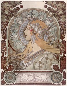 Zodiac - Alfons Marie Mucha (1860-1939). Färglitografi av Alphonse Mucha