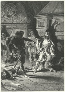 Clovis I inför sitt testamente som kung av frankerna (gravyr) av Alphonse Marie de (after) Neuville