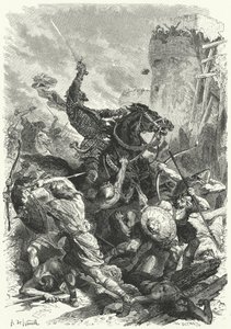 Greve Odo försvarar Paris mot normanderna, 886 (gravyr)