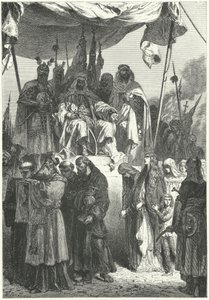 Saladin såg tillfångatagna kristna passera förbi efter hans erövring av Jerusalem av Alphonse Marie de (after) Neuville