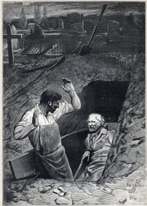 En uppståndelse är nästan lika skrämmande som en död: Fauchevent och Jean Valjean - Illustration av Alphonse de Neuville (1836-1885) för "Les miserables - Second part: Cosette" av Victor Hugo (1802-1885) 1862 av Alphonse Marie de Neuville