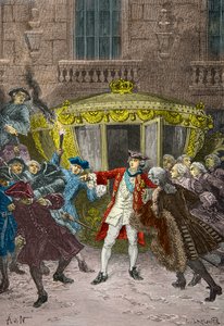 Robert Francois Damiens attentatsförsök mot Ludvig 15 av Alphonse Marie de Neuville