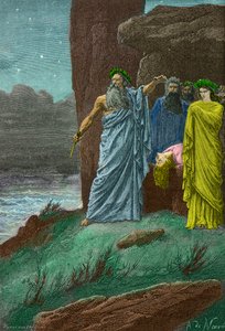 Ceremoni för ett människooffer av druiderna i Gallien (Gravyr) av Alphonse Marie de Neuville
