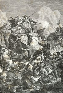 Arkaten Anaverdi Khans död i slaget vid Ambour, Karnatiska kriget av Alphonse Marie de Neuville