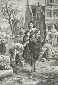 Descartes på promenad i Amsterdam (Gravyr) av Alphonse Marie de Neuville