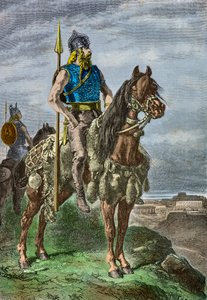 Ryttarporträtt av en gallisk krigare (Gravyr) av Alphonse Marie de Neuville