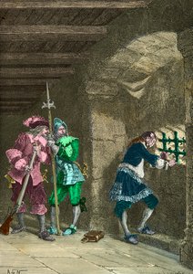 Mannen med järnmasken i fängelset (Gravyr) av Alphonse Marie de Neuville