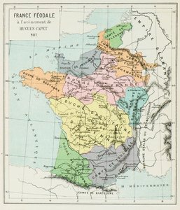 Karta över Frankrike år 987 (Gravyr) av Alphonse Marie de Neuville