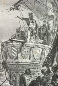 Rikard Lejonhjärta lämnar det Heliga landet 1192 (Gravyr) av Alphonse Marie de Neuville