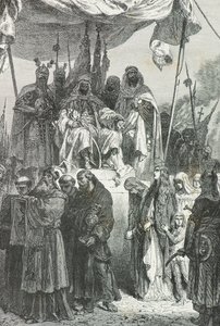 Saladin ser de kristna lämna Jerusalem år 1187 (Gravyr) av Alphonse Marie de Neuville