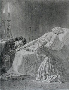 Jean Valjeans död, illustration från Les Miserables av Victor Hugo (1802-85) av Alphonse Marie de after Neuville