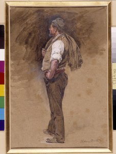 Farmer har jackan på huvudet. Målning av Alphonse Moutte (1840-1913), Obligatorisk omnämnande: Samlingsstiftelsens hälsningar från Provence, Marseille (mått i cm 27x18) av Alphonse Moutte