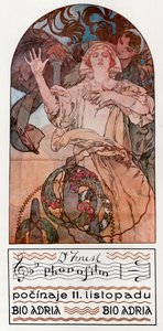 DeForest Phonofilm. Presentation av en av de första musikaliska ljudfilmerna på Adria i Prag, 1927 av Alphonse Mucha