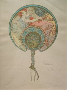 Design för en fläkt av Alphonse Mucha