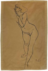 Naken kvinna stående. av Alphonse Mucha