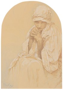 Porträtt av Jaroslava, konstnärens dotter, ca. 1924. av Alphonse Mucha