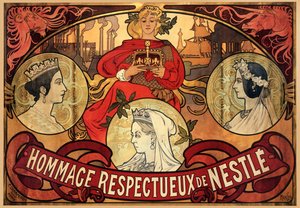 Affisch som annonserar Nestlé, hyllning till drottning Victorias diamantjubileum, 1897