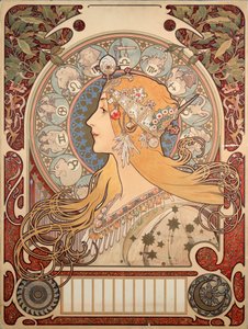 Affisch av Alphonse Mucha (1860-1939) för tidningen "La plume", 1896 - Affischillustration av Alphonse Mucha (1860-1939) för "La plume"” recension, 1896 (Dim 65x48 cm) - Privat samling