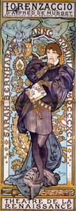 Affisch för Lorenzaccio Alfred de Musset, med Sarah Bernhardt, Paris, 1896