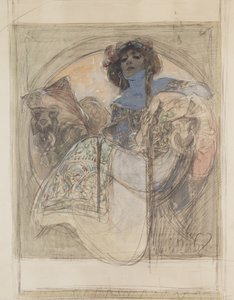 Sittande kvinna – studie för en affisch, 1897 av Alphonse Mucha