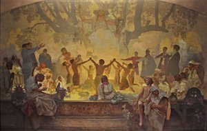 The Oath of Omladina Under the Slavic Linden Tree Cykeln The Slav Epic av Alphonse Mucha