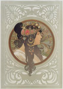 Bysantinskt huvud: Brunett av Alphonse Mucha