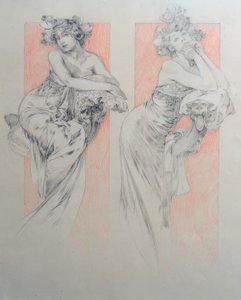 Preliminär ritning för tabell 12 av Alphonse Mucha