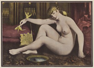 Mata fåglarna (färg litho) av Alphonse Pellet