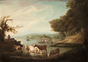 En lugn vattenplats - omfattande och gränslös scen med boskap, 1816 av Alvan Fisher