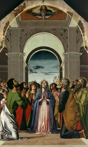 Den Helige Andes nedstigning. Centralpanel av Polyptich av pingsten, ca 1475