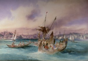 Ingången till Gyllene hornet, Konstantinopel (wc på papper) av Amadeo Preziosi