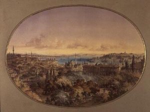 Utsikt över Konstantinopel från Galata med utsikt mot Gyllene hornet och Bosporen (akvarell på papper) av Amadeo Preziosi