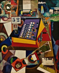 Kassaapparat, ca 1917 (olja och collage på duk)
