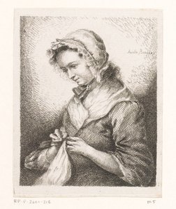 Porträtt av konstnären Georg Friedrich Schmidts hustru, sömnad