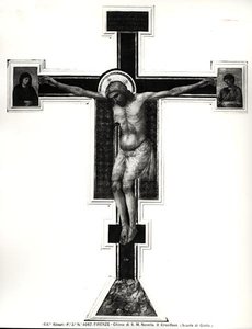 Korsfästelsen (tempera på panelen) (s/v foto) av Ambrogio Bondone (school of) Giotto