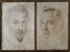 Självporträtt och porträtt av målarens syster (Teckning