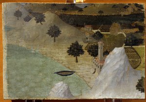 Ett slott som står vid en sjö - tempera på panel av Ambrogio Lorenzetti
