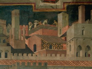 Byggnadsaktiviteter (muralmålning) av Ambrogio Lorenzetti