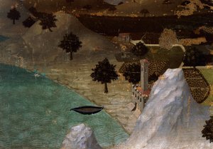Slott vid sjöstranden, av Ambrogio Lorenzetti (1290-ca 1348), Tempera på trä, 22,5x33 cm av Ambrogio Lorenzetti