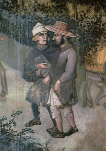 Effekter av gott styre på landsbygden, detalj av två män som går och pratar av Ambrogio Lorenzetti