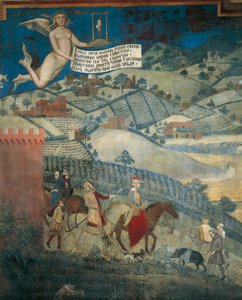 Effekter av god regering i landet, detalj från Allegory och effekter av bra och dålig regering i stad och land av Ambrogio Lorenzetti