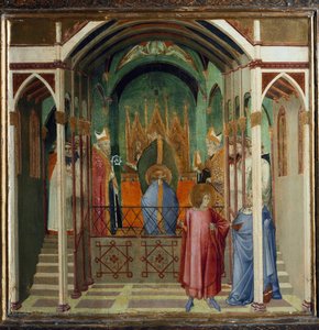Val av Nicholas till biskop av Myra. Scener ur St Nicholas liv (Tempera på trä av Ambrogio Lorenzetti