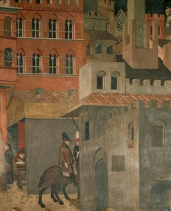 Hus och ryttare (muralmålning) av Ambrogio Lorenzetti